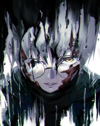  1girl absurdres burn_scar commentary glasses highres jujutsu_kaisen natsume_hinako one_eye_closed parted_lips round_eyewear scar scar_on_face short_hair solo zen'in_maki zen'in_maki_(post_shibuya) 