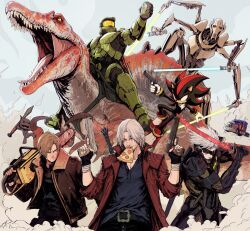 blood blood_on_weapon can chainsaw commentary cyborg dante_(devil_may_cry) devil_may_cry_(series) dinosaur ebony_&amp;_ivory energy_sword english_commentary fire food food_in_mouth furry furry_male general_grievous gun halo_(series) handgun holding holding_can holding_weapon jacket katana leon_s._kennedy lightsaber littlebigplanet master_chief metal_gear_(series) metal_gear_rising:_revengeance mountain_dew open_clothes open_jacket optimus_prime pizza raiden_(metal_gear) rebellion_(sword) resident_evil resident_evil_4 riding riding_animal roaring rocket_launcher rpg-7 rpg_(weapon) sackboy saddle shadow_the_hedgehog smoke sonic_(series) spartan_(halo) spinosaurus star_wars sword transformers transformers_(live_action) weapon yoracrab 