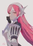  1girl armor bangs cherche_(fire_emblem) fes4 fire_emblem fire_emblem_awakening gloves highres long_hair looking_at_viewer parted_bangs red_eyes redhead solo upper_body white_headdress 