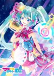  1girl anniversary aqua_hair blue_bow blue_eyes bow character_name collared_dress copyright_name dress english_text floating gloves gradient_eyes gradient_hair hair_between_eyes hatsune_miku headset high_heels kei_(keigarou) magical_mirai_(vocaloid) magical_mirai_miku magical_mirai_miku_(2022) multicolored_eyes multicolored_hair official_art open_mouth pink_bow pink_dress pink_eyes pink_gloves pink_hair second-party_source smile solo star_(symbol) two-tone_bow two-tone_dress two-tone_gloves vocaloid white_dress white_gloves white_hair 