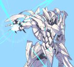  arm_up blue_background croodle fate/grand_order fate_(series) glowing highres mecha no_humans odysseus_(fate) robot science_fiction simple_background solo 