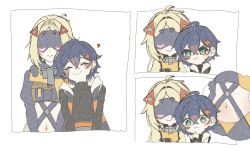  a_balkaohuli belle_(zenless_zone_zero) blindfold_mask blue_hair commentary_request covered_eyes hair_ornament heart highres letter_hair_ornament mask stomach_focus triangle_hair_ornament trigger_(zenless_zone_zero) yuri zenless_zone_zero 