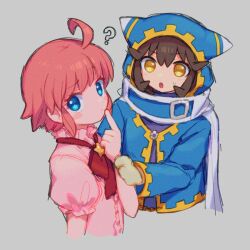  1girl ? belt blue_eyes blush_stickers commentary_request dress gloves hat humanization kanafumi_(spindle) kirby kirby_(series) looking_at_viewer magolor open_mouth personification scarf shirt short_hair simple_background 