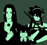  3boys animal_ears anya&#039;s_heh_face_(meme) anya_(spy_x_family) anya_(spy_x_family)_(cosplay) black_dress black_gloves black_jacket cat_boy cat_ears cosplay crd_do dress fengxi_(the_legend_of_luoxiaohei) fingerless_gloves formal gloves green_theme hair_over_one_eye jacket long_sleeves looking_at_viewer luoxiaohei male_child meme monochrome multiple_boys shirt spy_x_family suit the_legend_of_luo_xiaohei twilight_(spy_x_family) twilight_(spy_x_family)_(cosplay) upper_body white_shirt wuxian_(the_legend_of_luoxiaohei) yor_briar yor_briar_(cosplay) 