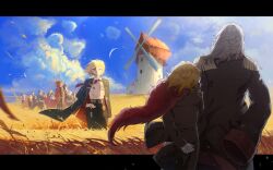  1other 6+boys 6+girls black_coat blonde_hair clock clouds coat collared_shirt commentary_request dante_(limbus_company) don_quixote_(project_moon) dual_persona epaulettes facing_away faust_(project_moon) field flaming_head gregor_(project_moon) heathcliff_(project_moon) highres hong_lu_(project_moon) ishmael_(project_moon) korean_commentary la_manchaland's_don_quixote_(project_moon) lapels layer_(layer_illust) limbus_company long_sleeves meursault_(project_moon) multiple_boys multiple_girls necktie object_head outdoors outis_(project_moon) project_moon red_coat rodion_(project_moon) ryoshu_(project_moon) sancho_(project_moon) shirt short_hair sinclair_(project_moon) sky smile wheat_field windmill yi_sang_(project_moon) 