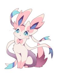  :o aqua_eyes hamidashicat highres no_humans open_mouth pokemon pokemon_(creature) pokemon_focus simple_background sitting solo sylveon twitter_username white_background 