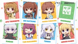  6+girls :d :o ;d ahoge air_(visual_novel) angel_beats! angel_wings animal_on_arm animal_on_shoulder anime_screenshot antenna_hair arm_ribbon artist_name atakato backpack bag bell bird bird_on_arm black_bird black_dress black_jacket blonde_hair blue_eyes blue_sailor_collar blue_skirt bow bowtie brown_eyes brown_hair cat cat_on_shoulder character_name chibi chibi_only clannad coat company_connection copyright_name cowboy_shot dango_daikazoku dress end_card expressionless fake_wings food frilled_sleeves frills furukawa_nagisa green_bow green_eyes grey_skirt guest_art hair_bell hair_between_eyes hair_bow hair_ornament hairband hands_on_own_hips hands_up highres hikarizaka_private_high_school_uniform holding holding_stuffed_toy jacket jingle_bell kagari_(rewrite) kaginado kamio_misuzu kanon key_(company) little_busters! little_busters!_school_uniform long_hair long_ribbon looking_at_viewer medium_hair miniskirt multiple_girls nakamura_yuri natsume_rin non-web_source one_eye_closed open_mouth own_hands_together pink_bow pink_bowtie plaid_clothes plaid_skirt pleated_skirt polka_dot polka_dot_background ponytail puffy_short_sleeves puffy_sleeves purple_hair purple_hairband red_bow red_eyes red_hairband red_ribbon rewrite ribbon sailor_collar sailor_shirt school_uniform serafuku shinda_sekai_sensen_uniform shirt short_sleeves sidelocks simple_background skirt sleeveless sleeveless_dress smile sora_(air) star_(symbol) stuffed_toy tachibana_kanade taiyaki tareme tsukimiya_ayu v-shaped_eyebrows very_long_hair violet_eyes wagashi white_hair white_sailor_collar white_shirt wings wrist_bow yellow_coat yellow_eyes yellow_jacket |_| 