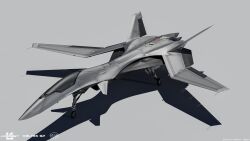  1other aircraft airplane artist_name askewvincent1 canards canopy_(aircraft) dated fictional_aircraft fighter_jet grey_background highres landing_gear logo military military_vehicle no_humans original science_fiction shadow simple_background vehicle_focus 