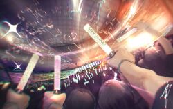  6+girls 6th_live_dream_~bloom_garden_party~ anyoji_hime audience ceras_yanagida_lilienfeld chromatic_aberration commentary_request fujishima_megumi glowstick hinoshita_kaho holding holding_glowstick indoors kachimachi_kosuzu katsuragi_izumi love_live! love_live!_hasu_no_sora_jogakuin_school_idol_club momose_ginko multiple_girls murano_sayaka osawa_rurino otomune_kozue penlight_(glowstick) seibu_dome signature stage streamers yaa-kun yugiri_tsuzuri 