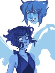  1girl blue_hair blue_skin blush chudochudes collarbone colored_skin gem_(steven_universe) halterneck highres homeworld_gem_uniform lapis_lazuli_(steven_universe) liquid_wings short_hair smile steven_universe 