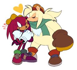  2019 2boys animal_ears bad_id bad_twitter_id bark_the_polar_bear beanie bear_boy bear_ears blush closed_eyes closed_mouth crossed_arms echidna_boy furry furry_male gloves hat heart kiss knuckles_the_echidna male_focus marcy_bun627 multiple_boys one_eye_closed orange_hat red_fur sega sonic_(series) sonic_the_fighters sonic_the_hedgehog_(classic) spiked_gloves sweatdrop white_background yellow_fur 