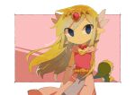  1girl artist_name back belt blonde_hair blue_eyes blush dress floating_hair gloves green_headwear jewelry link long_hair multicolored_hair necklace parted_lips pink_dress princess_zelda the_legend_of_zelda the_legend_of_zelda:_spirit_tracks the_legend_of_zelda:_the_wind_waker tokuura 