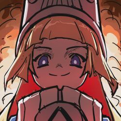  absurdres blonde_hair blue_eyes center-flap_bangs commentary_request explosion fwdxy0 hat highres mugshot naughty_face norma_hollowell zenless_zone_zero 