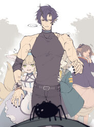  ... 1boy 3girls animal_ears arknights bare_shoulders belt black_hair black_jacket black_nails black_pants black_shirt blonde_hair blue_hairband blue_jacket bow broken_horn brown_hair bug closed_eyes commentary_request demon_boy demon_horns dog_girl dog_tail dress dry-er flamebringer_(arknights) flying_sweatdrops fox_ears fox_girl fox_tail green_eyes hairband height_difference hiding highres holding_another's_arm horns infection_monitor_(arknights) jacket jewelry kitsune long_hair material_growth multiple_girls multiple_tails muscular nail_polish open_clothes open_jacket open_mouth oripathy_lesion_(arknights) pants perfumer_(arknights) podenco_(arknights) pointy_ears ponytail red_eyes ring shirt short_hair single_horn skirt sleeveless sleeveless_shirt spider spoken_ellipsis suzuran_(arknights) tail toned toned_male white_shirt 