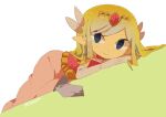 1girl artist_name belt blonde_hair blue_eyes blush dress floating_hair gloves jewelry long_hair looking_at_viewer lying multicolored_hair necklace parted_lips pink_dress princess_zelda the_legend_of_zelda the_legend_of_zelda:_spirit_tracks the_legend_of_zelda:_the_wind_waker tokuura