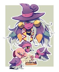  blue_hair blush_stickers child's_drawing cloak colored_skin commentary_request drawcia drawing_(action) hat kirby kirby:_canvas_curse kirby_(series) long_hair outline para_sorceress pink_skin purple_cloak purple_hat white_outline witch_hat yh_limbow 