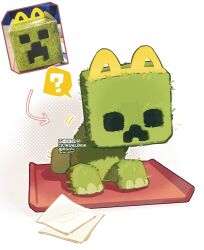  ... animal_ears animal_focus creature creature_focus creeper fake_animal_ears full_body green_fur highres mcdonald's minecraft napkin no_humans reference_inset saelens16 solo spoken_ellipsis tray watermark 