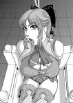  bare_shoulders bondage cassandra_alexandra chair cleavage female kiku long_hair monochrome open_mouth sitting solo soul_calibur thigh-highs 