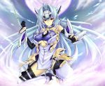  android arm_blade bare_shoulders blade blue_hair boots elbow_gloves gloves high_heels kos-mos long_hair pote_(crown) red_eyes shoes thigh-highs thighhighs weapon xenosaga xenosaga_episode_iii 