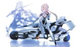  2girls ach ach_stradale ahoge blurry breasts busou_shinki choco depth_of_field doll_joints mecha_musume multiple_girls red_eyes smile twintails vehicle wallpaper white_hair 