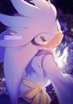  1boy :o animal_nose furry furry_male gloves iiimirai japanese_clothes kimono looking_back male_focus sash silver_the_hedgehog solo sonic_(series) white_gloves white_kimono yellow_eyes yellow_sash 