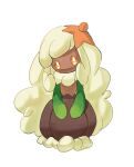  1girl bangs big_hair blonde_hair bright_pupils commentary dark-skinned_female dark_skin flat_chest full_body fusion hair_ornament highres horezai lilligant long_hair looking_at_viewer no_mouth orange_eyes pokemon pokemon_(creature) sidelocks simple_background solo straight-on very_long_hair whimsicott white_background white_pupils 