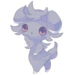  1other :&lt; body_fur child commentary ears_down espurr expressionless from_behind full_body furry grey_fur highres looking_at_viewer looking_back merino_(merino_9999) other_focus pokemon pokemon_(creature) simple_background solo standing two-tone_fur violet_eyes white_background white_fur 