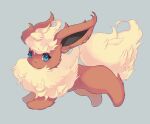  :3 animal_focus blonde_hair blue_background blue_eyes blush closed_mouth commentary_request flareon fluffy from_side full_body fur_collar happy highres light_blush looking_at_viewer merino_(merino_9999) no_humans pokemon pokemon_(creature) running short_hair simple_background smile solo 