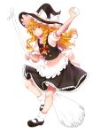  1girl absurdres apron back_bow black_footwear black_headwear black_skirt black_vest blonde_hair blush bow braid breasts broom closed_mouth commentary_request frilled_apron frilled_hat frills full_body hat highres holding holding_broom kirisame_marisa kuya_(hey36253625) long_hair mary_janes mini-hakkero puffy_short_sleeves puffy_sleeves red_bow shirt shoes short_sleeves side_braid single_braid skirt small_breasts smile socks solo touhou turtleneck unfinished vest waist_apron waist_bow white_apron white_shirt white_socks witch witch_hat yellow_eyes 