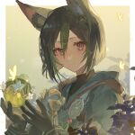  1boy animal_ear_fluff animal_ears black_gloves black_hair blunt_ends chinese_commentary commentary_request fox_boy fox_ears fox_tail genshin_impact gloves green_eyes green_hair hair_between_eyes highres hood hoodie looking_at_viewer male_focus multicolored_hair persimmon_(lsxh3) solo streaked_hair tail tighnari_(genshin_impact) 