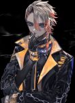  1boy axel_syrios black_gloves blonde_hair braid chain cigarette collar commentary_request gloves highres holding holding_cigarette holostars holostars_english looking_at_viewer multicolored_hair null1040 redhead single_braid smoking solo streaked_hair virtual_youtuber yoidore_shirazu_(vocaloid) 