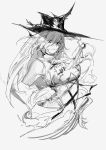  1girl a9712mob arknights bangs bare_shoulders blood blood_on_face eyes_visible_through_hair gladiia_(arknights) greyscale hair_over_one_eye hat highres long_hair monochrome red_eyes simple_background sketch solo spot_color unfinished upper_body white_background 