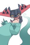  bespectacled claws commentary dragapult glasses half-closed_eyes highres looking_at_viewer mo_(smileomoti) no_humans open_mouth pokemon pokemon_(creature) simple_background solo white_background 