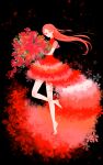  1girl bare_legs barefoot bouquet dress flower full_body highres holding holding_bouquet kituneko98 long_hair no_mouth original red_dress red_eyes red_flower red_theme redhead sleeveless solo very_long_hair 
