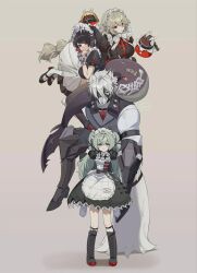 1boy alexandrina_sebastiane animal_ears butler carrying carrying_person corin_wickes ellen_joe long_hair maid multiple_girls shark_girl shark_tail short_hair von_lycaon zenless_zone_zero