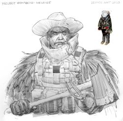 1boy 2023 ammunition_pouch artist_name axe blood blood_on_clothes blood_on_face blood_on_weapon bulletproof_vest character_name cigar cowboy_hat deimos_art fire_axe gloves hat high_collar highres holding holding_axe hook_hand pouch project_zomboid prosthesis prosthetic_hand reference_inset single_glove solo weapon 