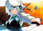  1girl blurry blurry_background blurry_foreground braid depth_of_field foreshortening heterochromia highres holding holding_knife izayoi_sakuya knife maid_headdress perspective petals qqqrinkappp solo touhou twin_braids 