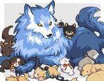  bow chain claws colored_sclera dog fate/grand_order fate_(series) foothold_trap kuhu1212 lobo_(fate) no_humans running scarf sleeping_animal wolf yellow_sclera 