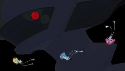  absurdres arceus azelf black_background closed_eyes colored_sclera dda_sso floating forehead_jewel glowing green_sclera highres mesprit multiple_tails no_humans pokemon pokemon_(creature) pokemon_focus red_eyes simple_background tail two_tails uxie yellow_eyes 