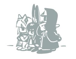  1other 2girls amiya_(arknights) animal_ears arknights cat_ears cat_girl chibi commentary doctor_(arknights) from_side full_body greyscale hood hood_up hooded_coat kal'tsit_(arknights) monochrome multiple_girls p4w1w9iles17913 rabbit_ears rabbit_girl standing 
