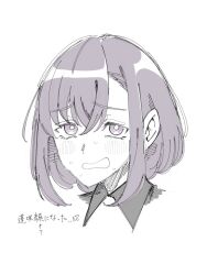  1girl bang_dream! bang_dream!_yumemita bob_cut commentary_request fuji_miyako fuji_miyako_(real) la_zsuyuri_n looking_at_viewer nervous nervous_sweating open_mouth portrait purple_hair raised_inner_eyebrows simple_background solo sweat violet_eyes white_background 