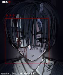  alien_stage black_hair blood chinese_commentary closed_mouth commentary_request dated eyepatch fang fang_out highres ivan_(alien_stage) medical_eyepatch portrait recording red_pupils short_hair timestamp very_short_hair wuxiaonu 