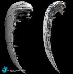 3d amarr_empire_(eve_online) black_background building commentary english_commentary english_text eve_online highres logo maya_(medium) multiple_views photoshop_(medium) radio_antenna science_fiction simple_background space_station spacecraft unfinished xiangben_ni 