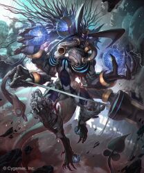  clawed_feet clawed_hands closed_mouth commentary_request company_name copyright_notice cygames energy_orb extra_arms extra_eyes glowing glowing_eyes god_of_curses_(shadowverse) highres holding holding_orb monster monster_focus no_humans official_art orb shadowverse shadowverse_(animated_series) solo tail tendrils_from_back violet_eyes xui_ton 