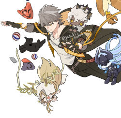  2boys 4others aha_(honkai:_star_rail) ambiguous_gender antlers arm_strap armor armored_boots arms_up artist_name belt black_armor black_cape black_gloves black_jacket black_pants blue_hair blue_skin boots braid breastplate caelus_(honkai:_star_rail) cape closed_eyes collarbone colored_skin commentary_request cowboy_shot dark-skinned_male dark_skin dress falling fingerless_gloves floating_clothes floating_hair full_armor gauntlets gloves gold_necklace grey_belt grey_hair hair_between_eyes hair_ornament hair_over_one_eye helmet highres honkai:_star_rail honkai_(series) hood hooded_jacket horns jacket jewelry lan_(honkai:_star_rail) long_hair long_sleeves looking_down low-braided_long_hair low-tied_long_hair male_focus mask multiple_belts multiple_boys multiple_braids multiple_others nanook_(honkai:_star_rail) necklace open_clothes open_jacket open_mouth orange_eyes other_focus pants qlipoth_(honkai:_star_rail) red_belt scar scar_on_face shirt short_hair simple_background smile susukinohara320 t-shirt trailblazer_(honkai:_star_rail) two-sided_fabric two-sided_jacket veil very_long_hair waist_cape white_background white_dress white_hair white_shirt white_veil wide-eyed yaoshi_(honkai:_star_rail) yellow_eyes yellow_jacket 