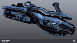  3d absurdres caldari_state_(eve_online) commentary company_logo copyright_logo copyright_name dust_514 english_commentary eve_online forge_gun_(dust_514) gradient_background grey_background highres hybrid_weapon_(eve_online) logo maya_(medium) official_art railgun realistic science_fiction weapon_focus 