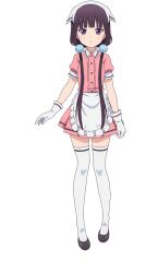  1girl :o apron arms_at_sides black_shoes black_trim blend_s blunt_bangs brown_eyes brown_hair collared_shirt contrast_collar frilled_apron frills full_body gloves hair_ornament headscarf high_heels invisible_floor long_sidelocks looking_at_viewer miniskirt official_art parted_lips pink_shirt pink_skirt pleated_skirt pom_pom_(clothes) pom_pom_hair_ornament puffy_short_sleeves puffy_sleeves pumps sakuranomiya_maika shirt shoes short_sleeves sidelocks simple_background skirt solo standing stile_uniform straight-on tachi-e thigh-highs transparent_background variant_set_available very_long_sidelocks waist_apron white_apron white_gloves white_headscarf white_thighhighs zettai_ryouiki 