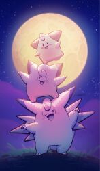 :d absurdres backlighting clefable clefairy cleffa clouds commentary english_commentary evolutionary_line full_body full_moon grass happy highres huge_moon looking_at_viewer lunwere moon moonlight night no_humans open_mouth outdoors pokemon pokemon_(creature) sky smile standing star_(sky) starry_sky twitter_username 