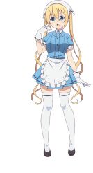  apron arm_at_side black_shoes black_trim blend_s blonde_hair blue_eyes blue_shirt blue_skirt collared_shirt contrast_collar frilled_apron frills full_body gloves hair_between_eyes hand_up headscarf high_heels hinata_kaho invisible_floor long_hair miniskirt official_art open_mouth pleated_skirt puffy_short_sleeves puffy_sleeves pumps shirt shoes short_sleeves sidelocks simple_background skirt stile_uniform tachi-e thigh-highs transparent_background twintails variant_set_available very_long_hair waist_apron white_apron white_gloves white_headscarf white_thighhighs 