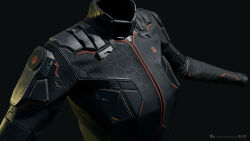  3d black_jacket blender_(medium) bodysuit clothes_focus commentary company_logo copyright_logo copyright_name dark_background dated english_commentary eve_online grey_background highres jacket logo long_sleeves marmoset_toolbag_(medium) maya_(medium) minmatar_republic_(eve_online) no_humans official_art photorealistic realistic red_trim undoz upper_body zbrush_(medium) 